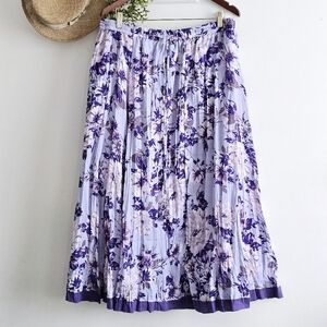 Mix Nouveau Floral Midi Skirt Purple Pleated Boho Cottagecore L